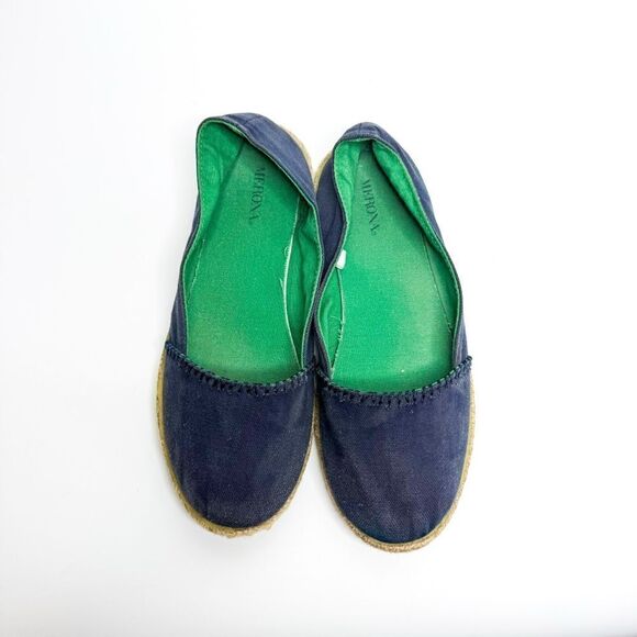 Merona Women's Navy Canvas Espadrille Flats with Green Lining Size 6.5 - Picture 3 of 7